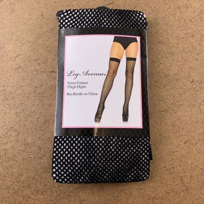 Leg Avenue Women's One Size (90-165 lbs) Black Nylon Fishnet Thigh Highs NWT